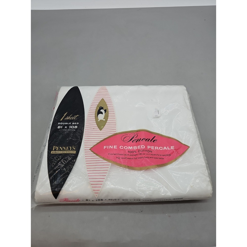 Vintage Double Bed Flat Sheet Set Penneys Pencale White NOS